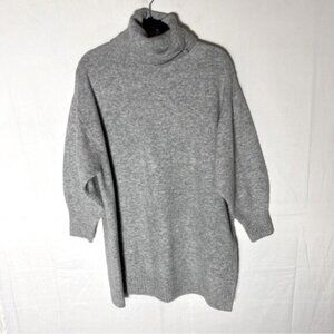 Mango Oversized Grey Knit Turtleneck Sweater W Bubble Sleeves M